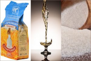 Приготовьте сахарную пюре Брага из сахара и дрожжей